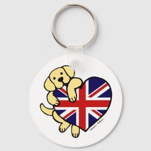 Yellow Labrador & UK Flag Herz 2 Cartoon Schlüsselanhänger