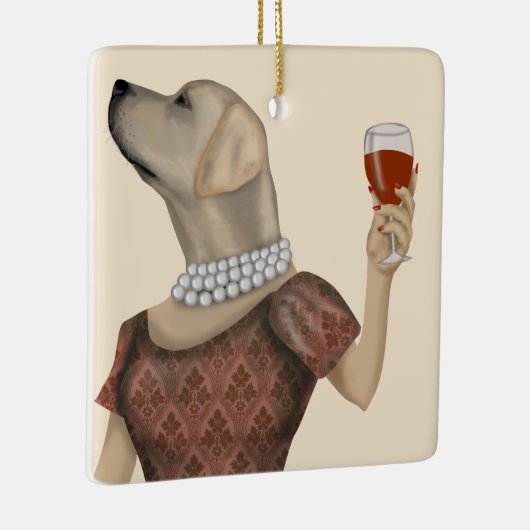 Yellow Labrador Wine Snob Keramikornament (Rechts)