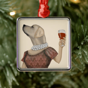 Yellow Labrador Wine Snob Ornament Aus Metall