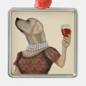 Yellow Labrador Wine Snob Ornament Aus Metall (Vorne)