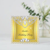 Yellow Lace Elegano Diamonds Silver Birthday Party Einladung (Stehend Vorderseite)