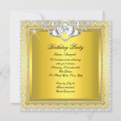 Yellow Lace Elegano Diamonds Silver Birthday Party Einladung (Rückseite)