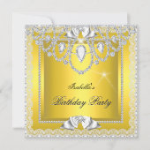 Yellow Lace Elegano Diamonds Silver Birthday Party Einladung (Vorderseite)