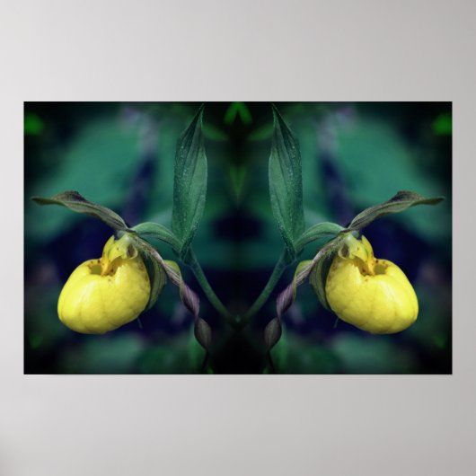 Yellow Lady Slipper Orchid Blume Mirror Abstrakt Poster (Vorne)