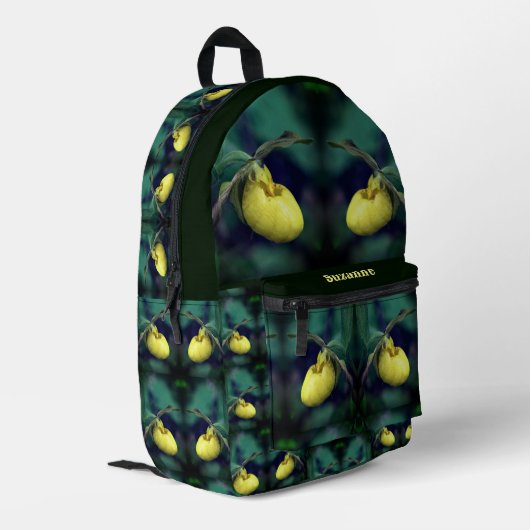 Yellow Lady Slipper Orchid Blume Personalisiert Bedruckter Rucksack (Rückseitige Ecke links)