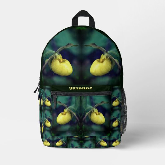 Yellow Lady Slipper Orchid Blume Personalisiert Bedruckter Rucksack (Vorderseite)