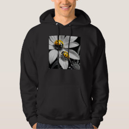 Yellow Ladybugs Käfer auf Schwarz-weißer Blume Hoodie
