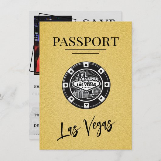 Yellow Las Vegas Passport Save the Date (Vorne/Hinten)
