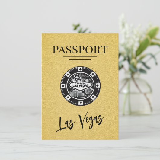 Yellow Las Vegas Passport Save the Date (Stehend Vorderseite)