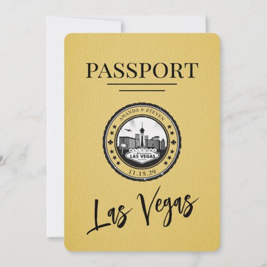 Yellow Las Vegas Passport Wedding Einladung (Rückseite)