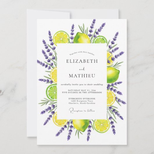 Yellow Lavender Botanical Romance Wedding Einladung (Vorderseite)