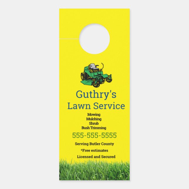 Yellow Lawn Service Door Hanger Türanhänger (Vorderseite)