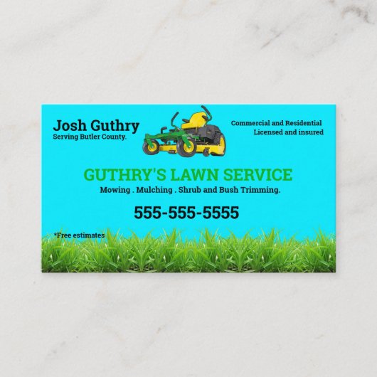 Yellow Lawncare Zero Turn mower Business Card Visitenkarte (Vorderseite)