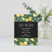 Yellow Lemon and Lime Frucht Pattern Save the Date Einladungspostkarte (Stehend Vorderseite)