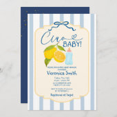 Yellow Lemon Blue Italy Ciao Babydusche Einladung (Vorne/Hinten)