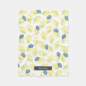 Yellow Lemon Citrus & Blue Grau Leaf Muster Fleecedecke (Vorderseite)