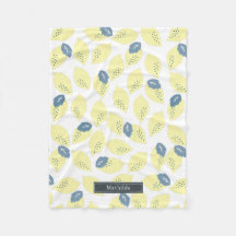 Yellow Lemon Citrus & Blue Grau Leaf Muster