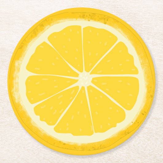 Yellow Lemon Citrus Fruit Slice Artistic Runder Pappuntersetzer (Vorderseite)