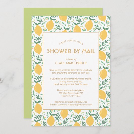 Yellow Lemon Citrus Greenery Baby Shower by Mail Einladung (Vorne/Hinten)