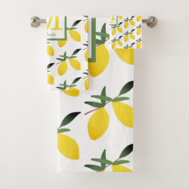 Yellow Lemon Citrus Monogram Badhandtuch Set
