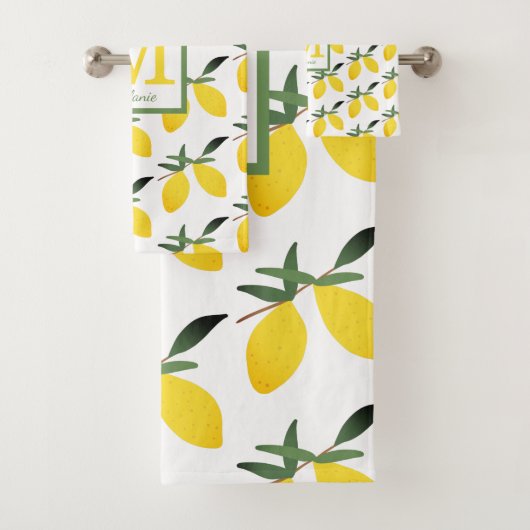 Yellow Lemon Citrus Monogram Badhandtuch Set (Insitu)