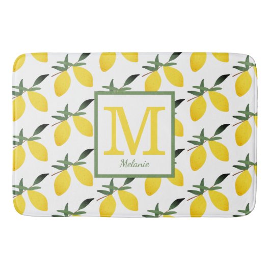 Yellow Lemon Citrus Monogram Name Badematte (Vorderseite)