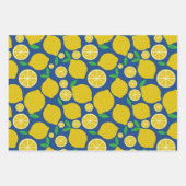 Yellow Lemon Citrus Muster auf Blue Geschenkpapier Set (Vorderseite 2)