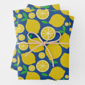 Yellow Lemon Citrus Muster auf Blue Geschenkpapier Set (Beispiel)