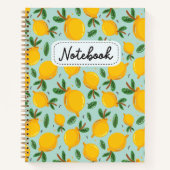 Yellow Lemon Citrus Muster auf grüner Vintager Notizblock (Vorderseite)