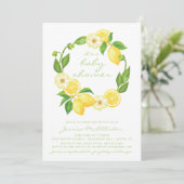 Yellow Lemon Citrus Stripes Unisex Kinderdusche Einladung (Stehend Vorderseite)