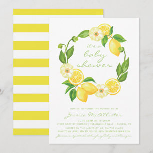 Yellow Lemon Citrus Stripes Unisex Kinderdusche Einladung