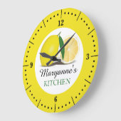 Yellow Lemon Farmhouse Küche Individuelle Name Große Wanduhr (Winkel)