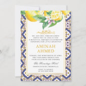 Yellow Lemon Floral Summer Islamic Aqiqa Aqeeqa Einladung (Vorderseite)