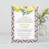 Yellow Lemon Floral Summer Islamic Aqiqa Aqeeqa Einladung (Stehend Vorderseite)