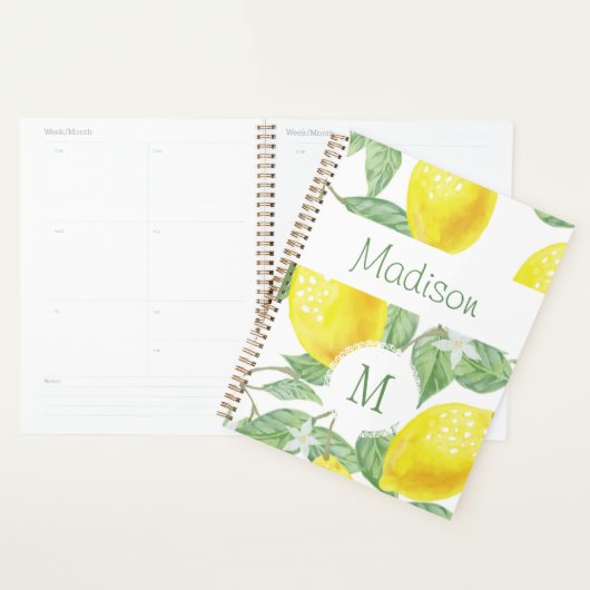 Yellow Lemon Frucht Fun Trendy Monogram Planer (Anzeige)