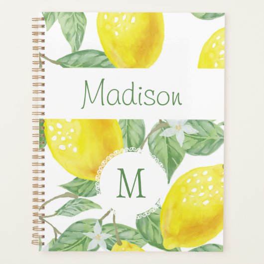 Yellow Lemon Frucht Fun Trendy Monogram Planer (Vorderseite)