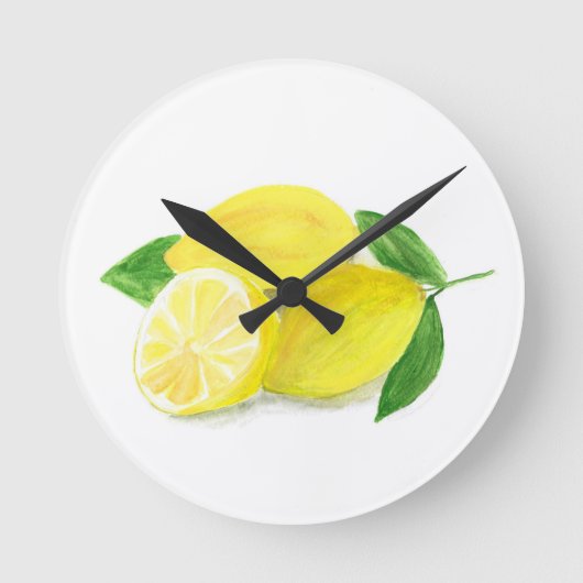 Yellow Lemon Frucht Wasserfarbe Sommerzitrus Runde Wanduhr (Vorderseite)