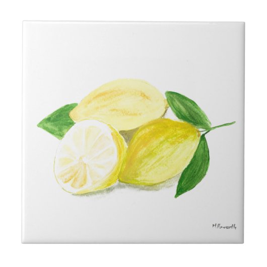 Yellow Lemon frucht watercolor Citrus Summer Fliese (Vorderseite)