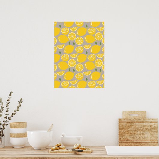 Yellow lemon fruit pattern poster (Küche)