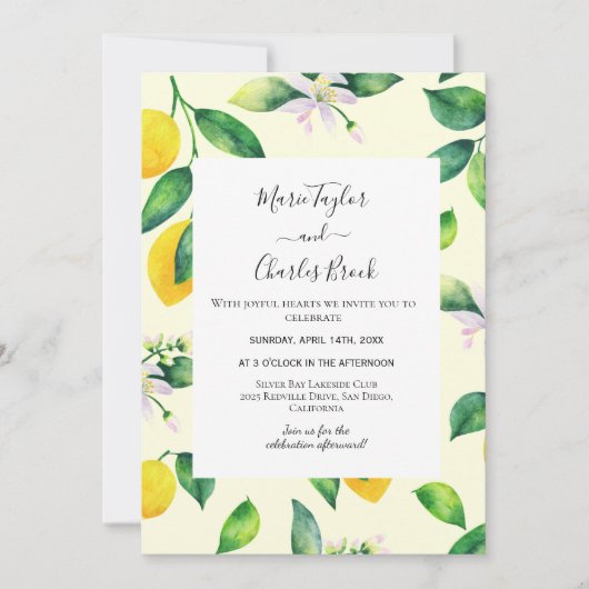 Yellow Lemon Garden Wedding Einladung (Vorderseite)