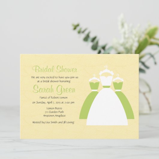 Yellow Lemon Green Custom Brautparty lädt ein Einladung (Stehend Vorderseite)