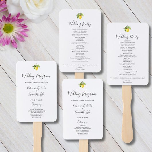 Yellow Lemon Hochzeitsprogramm Set von Fans Fächer