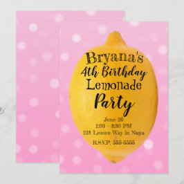 Yellow Lemon Lemonade Pink Geburtstagsparty Einladung