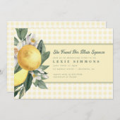 Yellow Lemon Main Squeeze Gingham Brautparty Einladung (Vorne/Hinten)