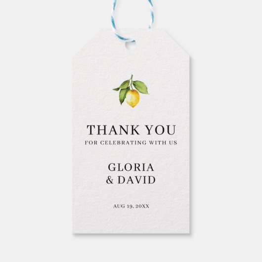 Yellow Lemon Moderne Hochzeit Geschenkanhänger (Rückseite)