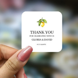 Yellow Lemon Moderne Hochzeit Quadratischer Aufkleber