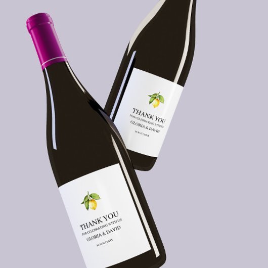 Yellow Lemon Moderne Hochzeit Weinetikett