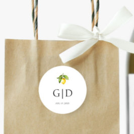 Yellow Lemon Monogramme zum Hochzeitsaufkleber Runder Aufkleber