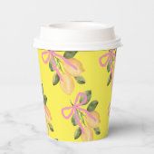 Yellow Lemon Pink Ribbon Baby Shower Pappbecher (Rückseite)