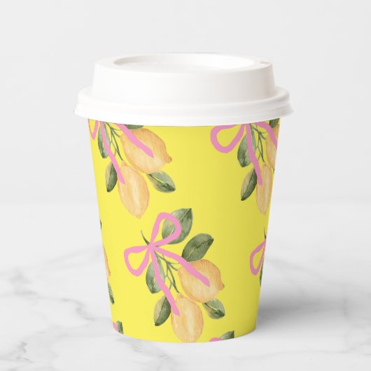 Yellow Lemon Pink Ribbon Baby Shower Pappbecher (Vorderseite)